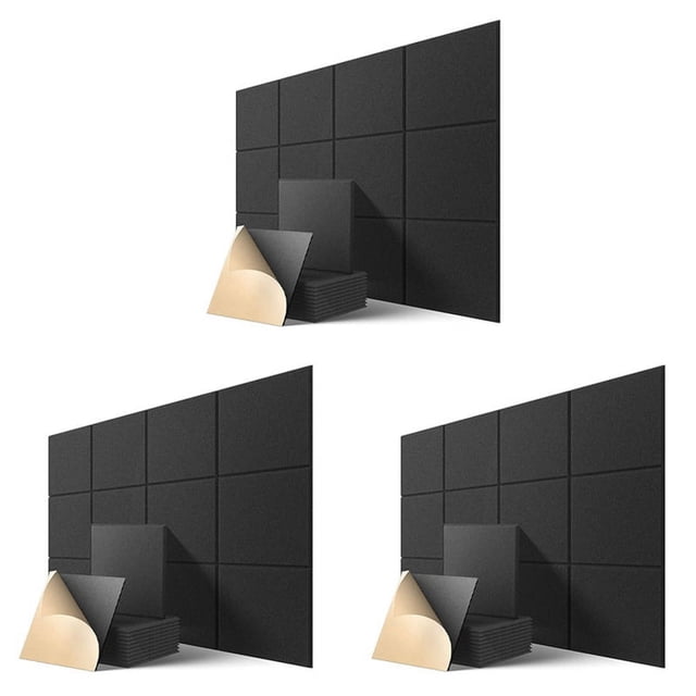 Paneles Acústicos Autoadhesivos Paquete de 36, 12 x 12 x 0,4 Pulgadas Acolchado Una Prueba de Sonido, Panel Absorbente de Sonido para El Hogar, Negro