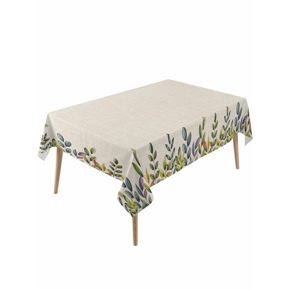 Watercolor Leaf Table Cloth, Vintage Pastoral Summer Botanical Rustic Waterproof Tablecloth for Rectangle Tables, Reusable Washable Fabric Table Cover for Restaurant Kitchen Dining Tables 60"x120"