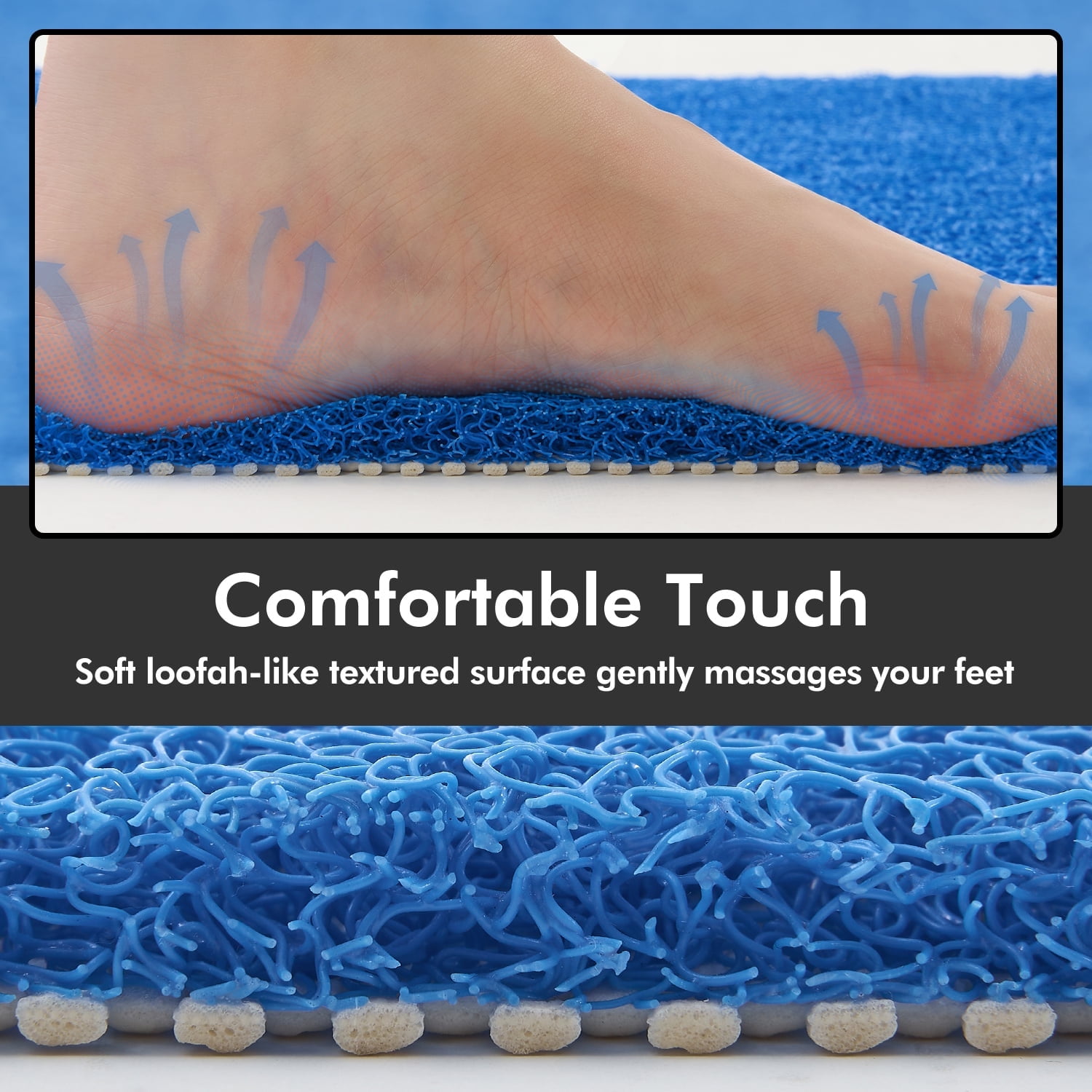 SIXHOME Non Slip Shower Mat 16"x24" PVC Loofah Shower Mats for Bathtub Quick Drying Shower Floor Mat with Comfortable Textured Surface Easy Cleaning Shower Mat for Shower Stall Blue