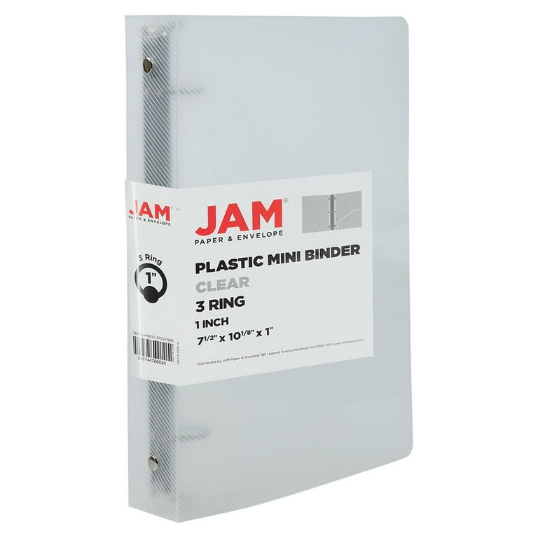 JAM Plastic 1 in Mini Binder, 3 Metal Rings, Clear, 1/Pack