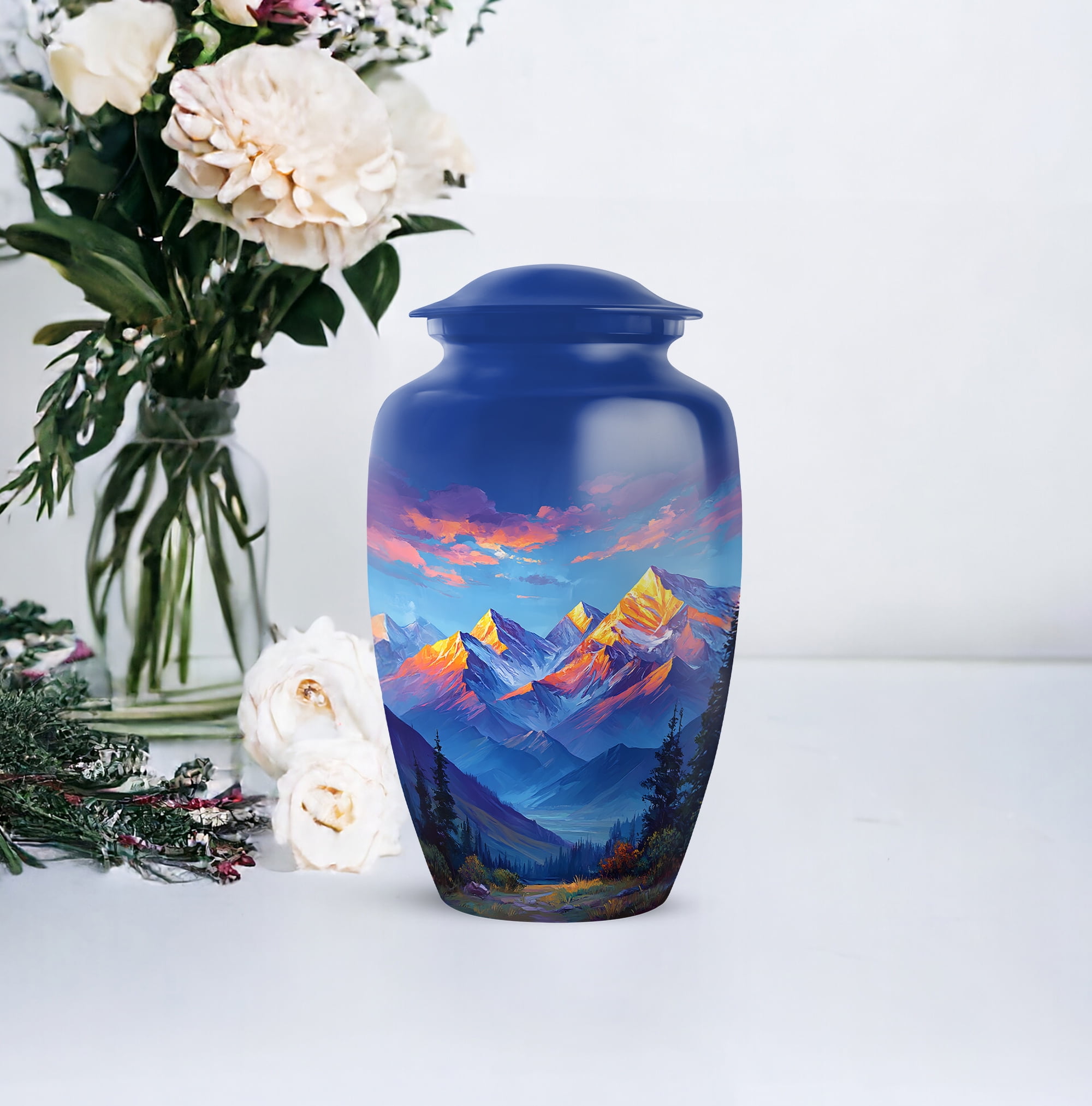 Mountain Funeral Cremation Urn For Adult Female - Blue Urns For Human Ashes For Burial - Large Decorative Urn For Human Ashes For Man And Woman 10 Inch - Adult Urns For Men & Woman
