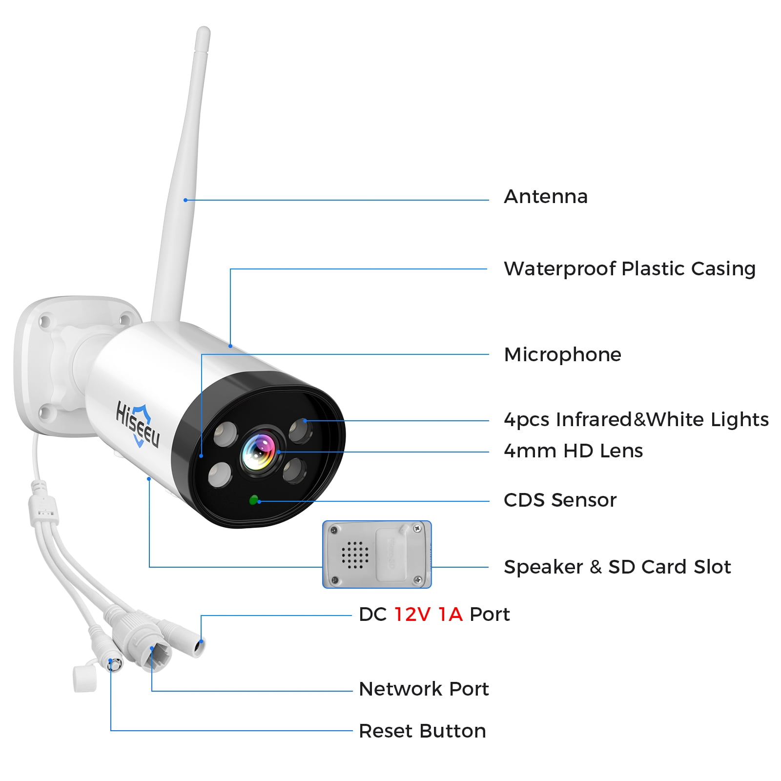Hiseeu 3MP Wireless Security Camera WiFi with Two-Way Audio,Motion Detect,Remote View,IP66 Waterproof,Color Night Vision,Outdoor Security Camera for Home Security