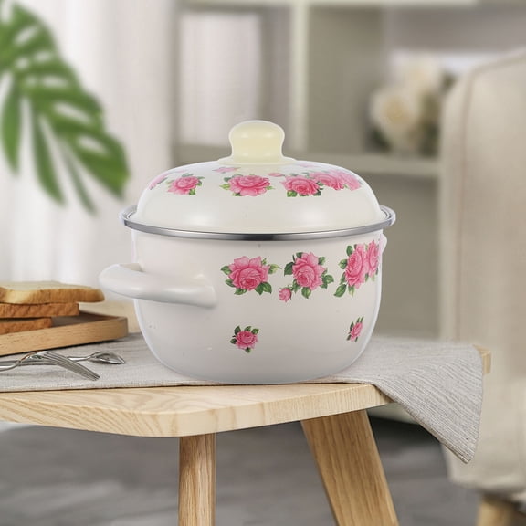 HEANUJJ Floral Enamel Stock Pot with Lid and Handles, Cooking Pot for Home Kitchen Use and Everyday Meals