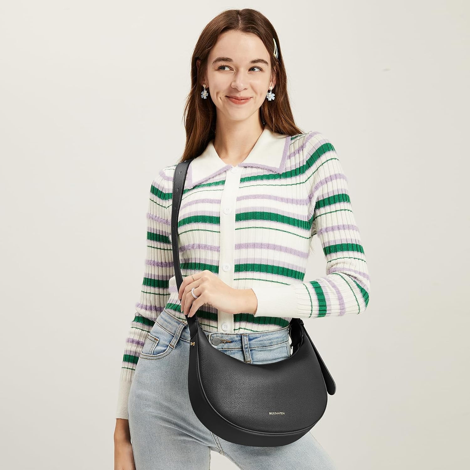 Crescent Shoulder Bag for Women Trendy Crossbody Hobo Purse Vegan Leather Clutch Handbag Adjustable Strap