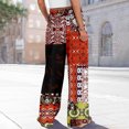 thumbnail image 7 of WTOBBY Women's Summer Boho Palazzo Wide Leg Pants with Retro Print High Waist Elastic Drawstring and Functional Pockets for Vintage Casual Style ,Vermilion XL, 7 of 7