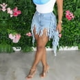 thumbnail image 4 of PBNBP Denim Shorts Womens Mid Waisted Tassel Denim Short Pants Summer Skinny Stretch Ripped Frayed Raw Hem Casual Jean Short for Women, 4 of 9