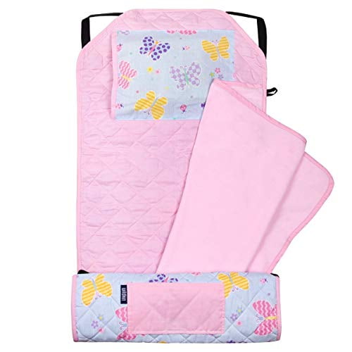 Wildkin Tapis de Sieste Moderne Tout-en-un avec Oreiller pour Tout-Petits Garçons et Filles, Idéal pour la Garderie et la Prématernelle, avec Sangles Élastiques aux Coins en Mélange de Coton, Olive Enfants (Butterfly Garden)