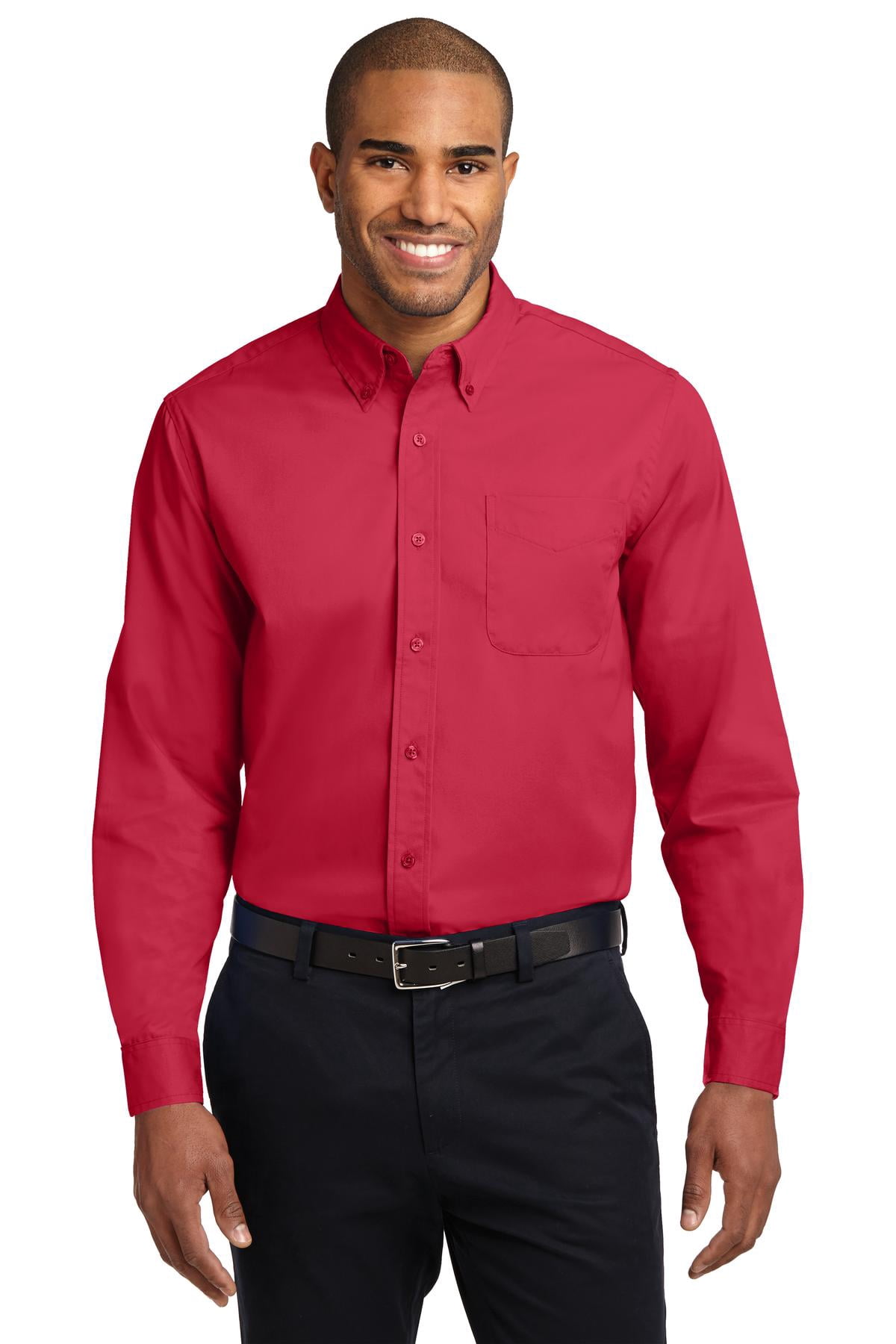 Port Authority S608ES Extended Size Long Sleeve Easy Care Shirt - Red/Light Stone - 9XL