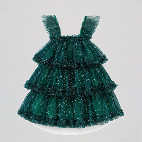 REDARER Toddler Baby Girls Tiered Tulle Dress Ruffle Straps Sparkle Dot Print Sleeveless Summer Fashion Dress,18-24 Months
