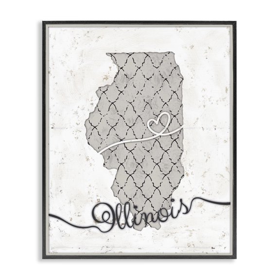 Stupell Industries Modern Illinois Patterned Grey US State Design Black Framed Giclee Art, 11 x 14, by Ziwei Li