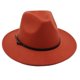 thumbnail image 1 of Sombrero Fedora de lana con cinta de cuero negro para hombre y mujer, Sombrero elegante de fieltro, ala ancha, Jazz, iglesia, Panamá, invierno y otoño, 1 of 5