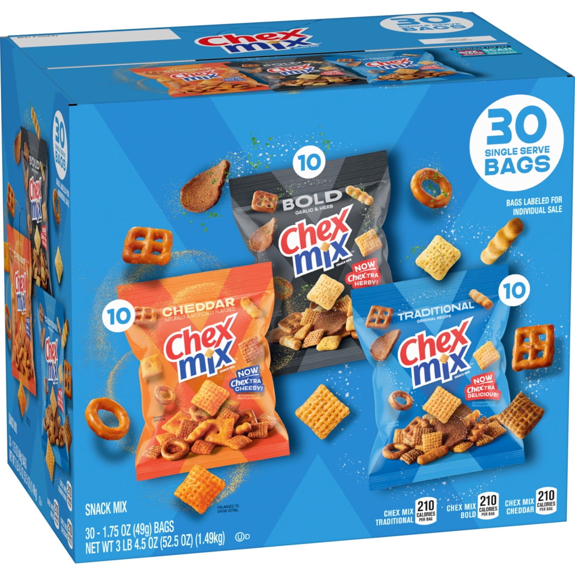 Chex Mix, Snack Mix Variety Pack, Savory Cheddar Party Blend, 52.5