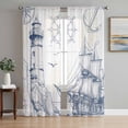 thumbnail image 2 of Sheer Curtains 84 inches Long 2 Panels Set Blue Nautical Boat Light Filtering Sheer Drapes Rod Pocket Window Curtains for Living Room/Bedroom, Classic Ocean Lighthouse Sailing Anchor, 2 of 8
