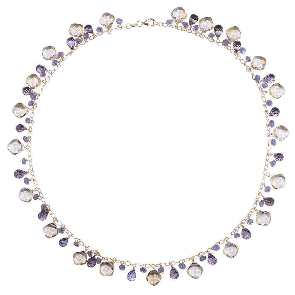 JewelMak 14k Yellow Gold Citrine, Smoky Quartz, and Labradorite Necklace by Overstock