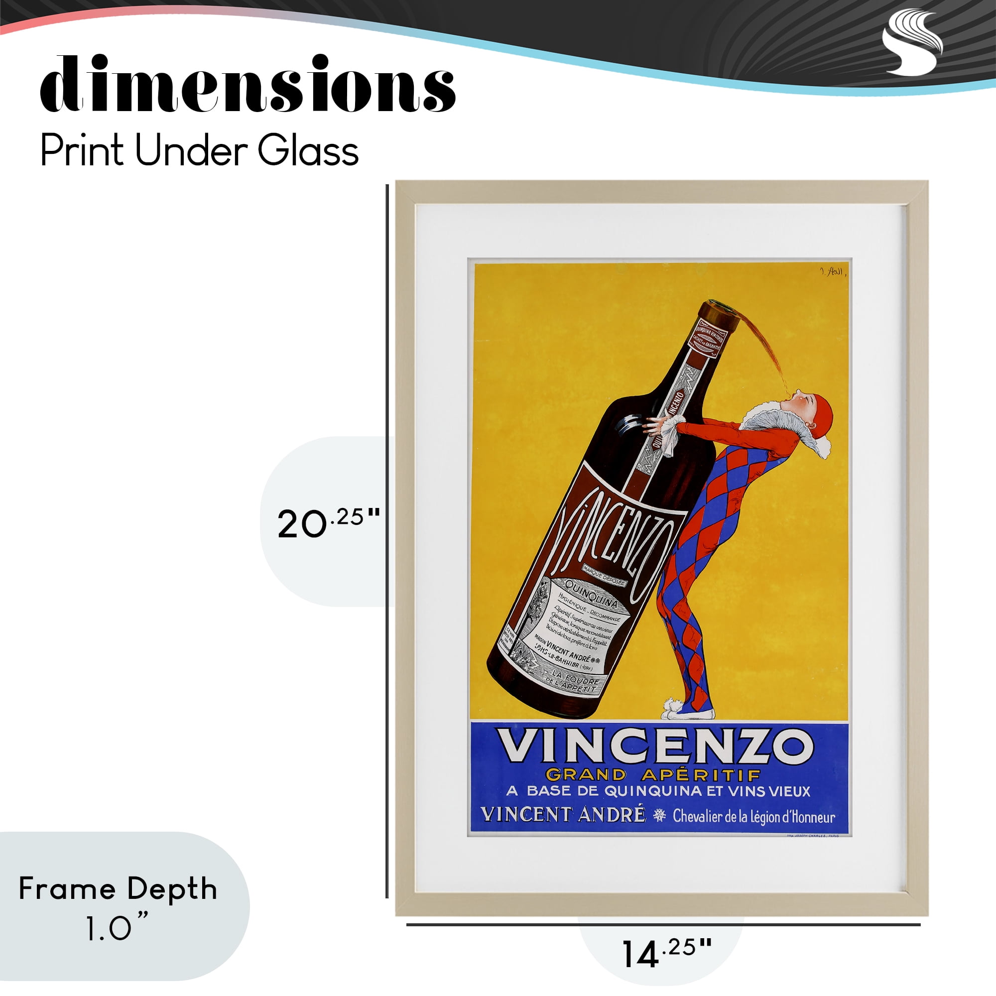 Stupell Industries Vincenzo Vintage Wine Birch Framed Print Under Glass, design by Vintage Posters