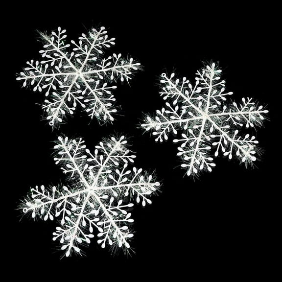 White Snowflake Ornaments Winter Christmas Tree Decoration Plastic Glitter Snow Flakes for Crafting Wedding Backdrop