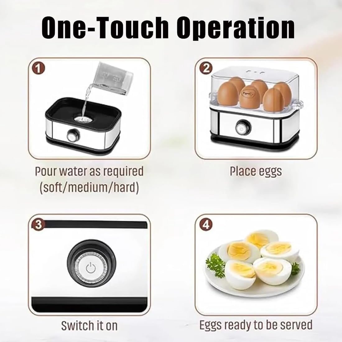Sunny Side Up Egg Maker, 6-Egg Capacity Electric Egg Cooker for Hard, Medium, Soft Boiled & Poached Eggs, Multi-Functional Rapid Egg
