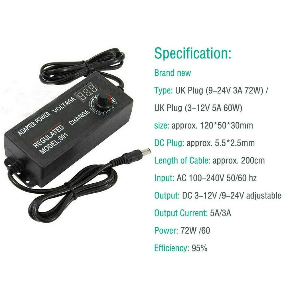 Adjustable AC DC Power Supply Adapter Charger Variable Voltage 24V 60W US STOCK
