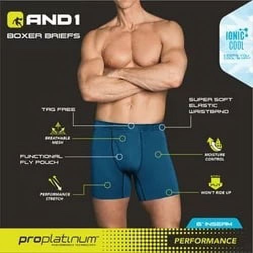 AND1 Men's Pro Platinum Boxer Brief, Blue, 6-Pack photo 5