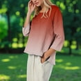 thumbnail image 6 of JGGSPWM Women's Striped Gradient Printed Round Neck Fashion Loose Soft Comfortable Casual 3/4 Sleeve Curved T-Shirt Top Red M, 6 of 8