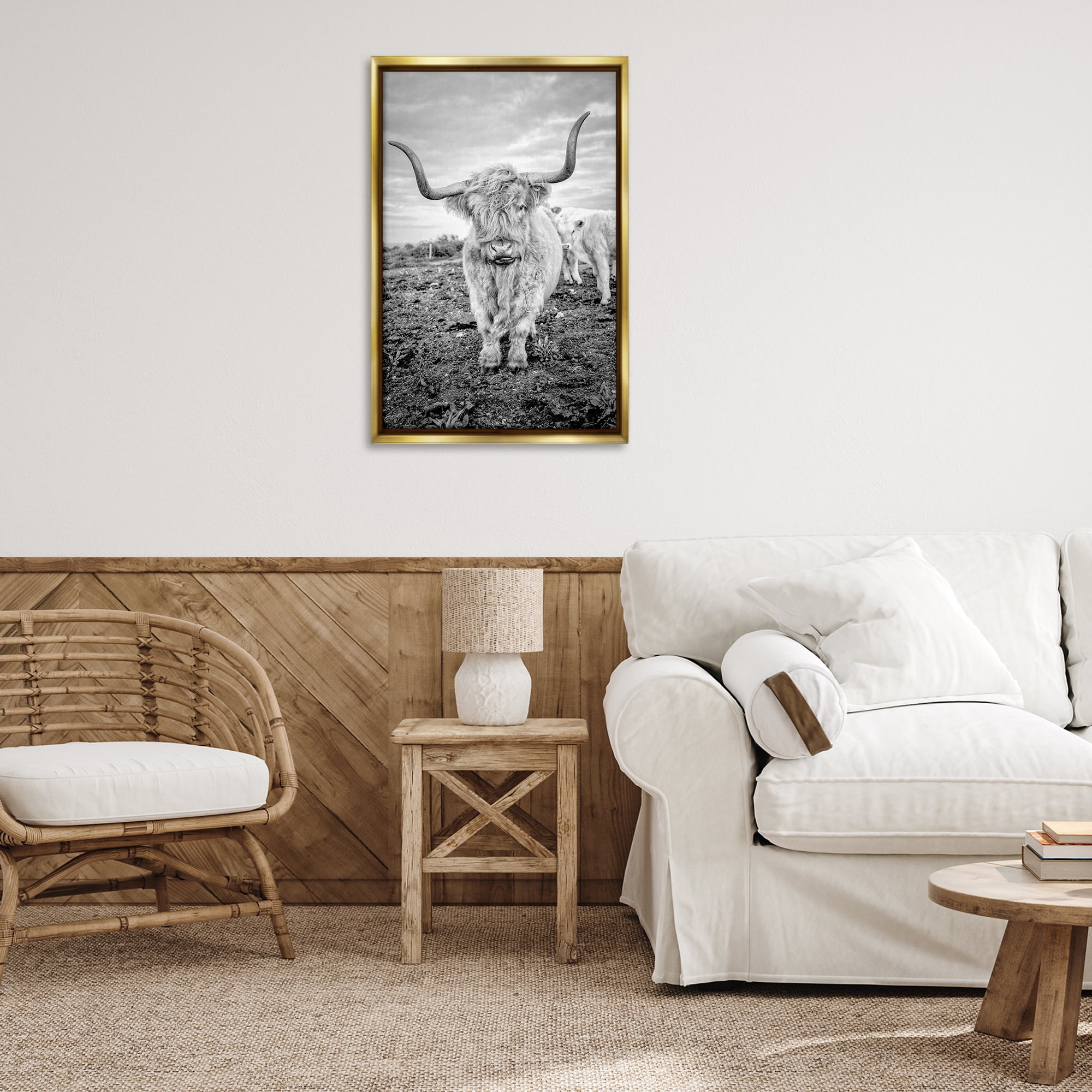 Stupell Industries Longhorn Calf Family Animals & Insects Photography Gold Floater Framed Canvas Art Print Wall Art, 21 x 31