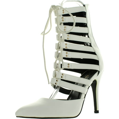 

Eye Candie Timeless-012 Women s Pointed Toe Lace Up Stiletto Heels White 6
