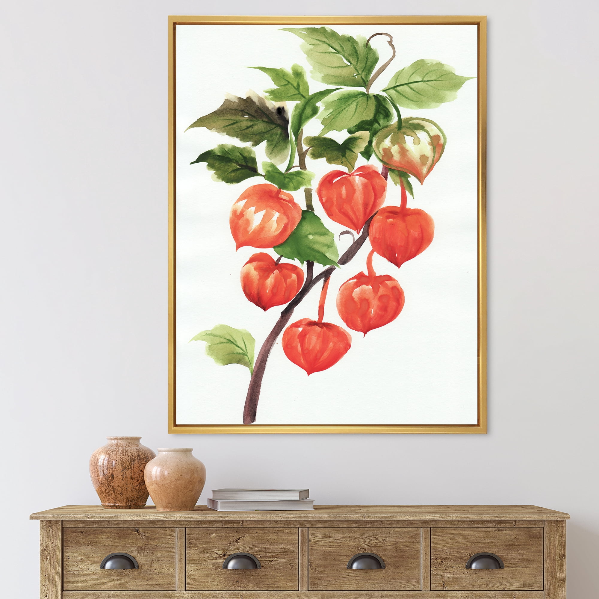 Designart 'A Red Physalis Branch' Traditional Framed Canvas Wall Art Print