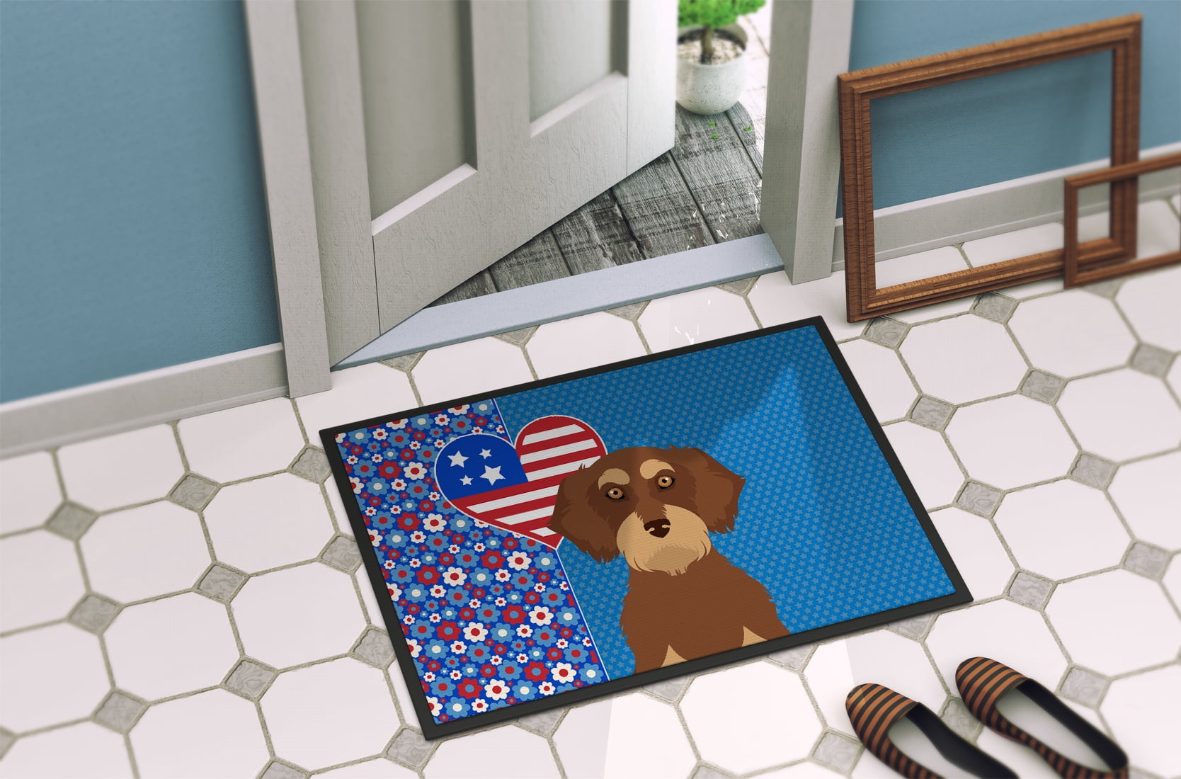 Wirehair Red and Tan Dachshund Indoor or Outdoor Mat 24x36 36 in x 24 in