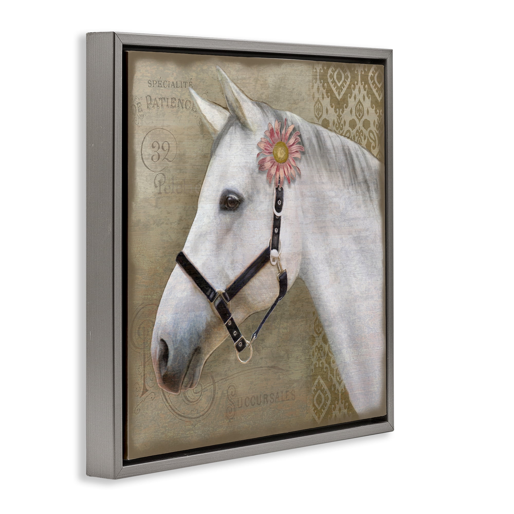 Stupell Industries Boho Barnyard Horse Gray Framed Floater Canvas Wall Art, design by Suzanne Nicoll