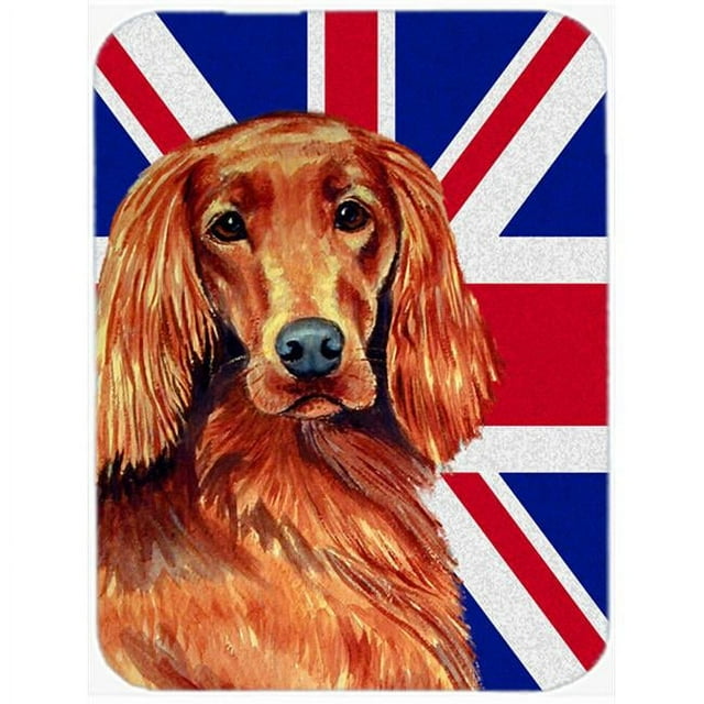 Carolines Treasures LH9504LCB Irish Setter With English Union Jack British Flag Glass Cutting Board - Large