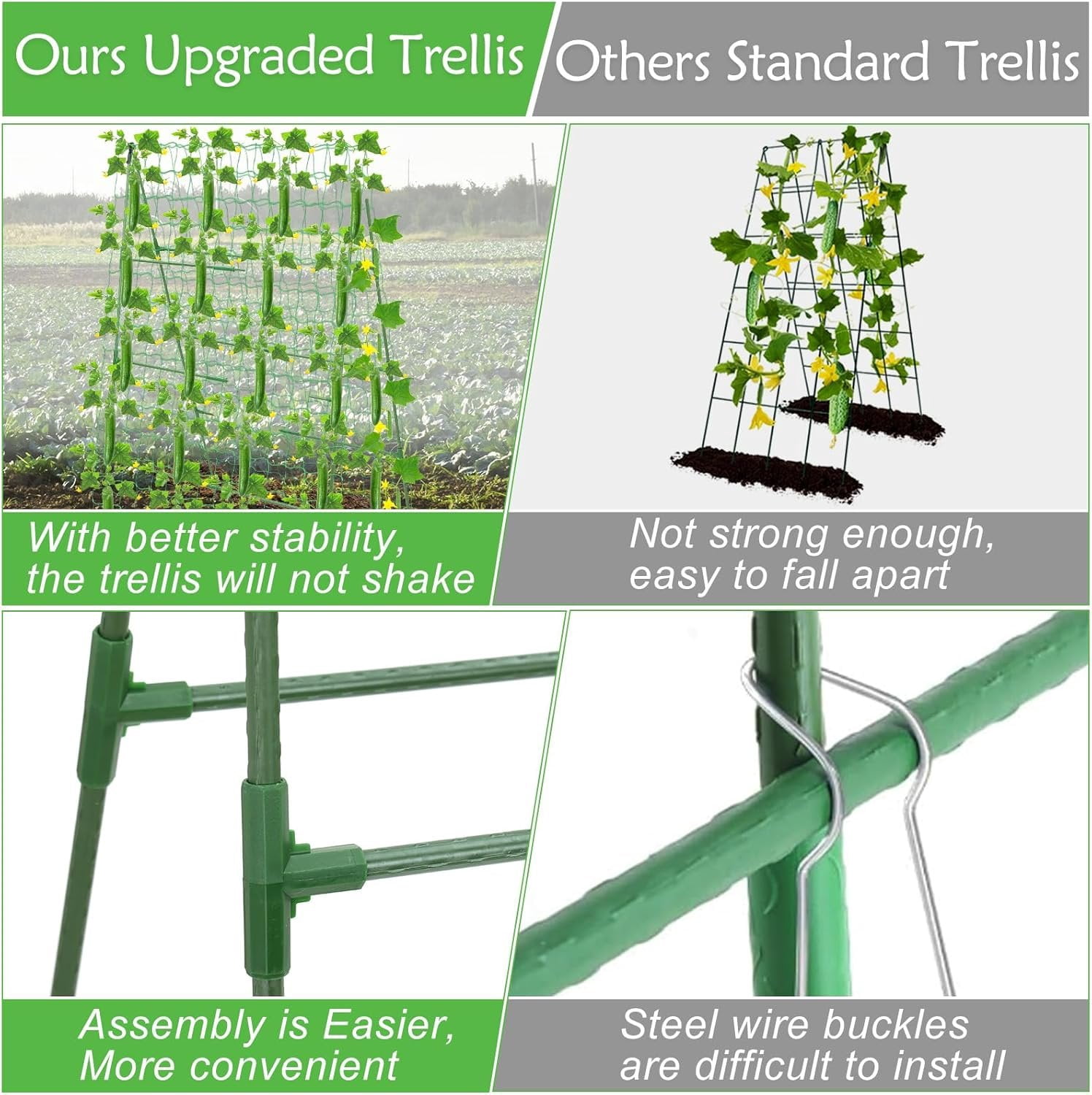 32 x 53 Inch Cucumber Trellis for Climbing  Outdoor A-Frame Garden Trellis for Raised Bed Detachable Sturdy Garden  Support Trellis for Small  Vegetable Flower Grape with Climbing Net