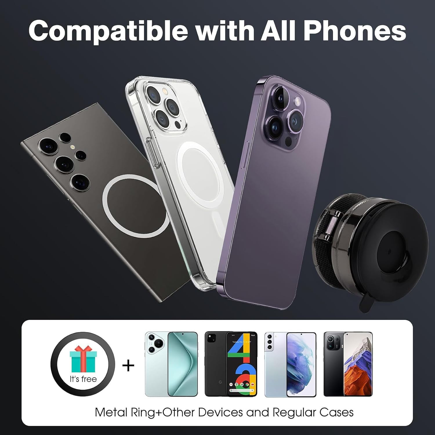 Sasiedom for Magsafe Car Mount, 360° Vacuum Magnetic Car Phone Holder, Suction Cup Phone Mount & 2400gf Magnet for iPhone Android, Universal Phone Mount for Car/Gym/Mirror