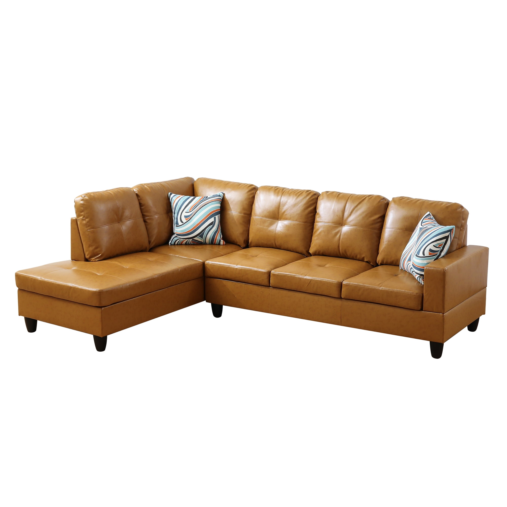 Hommoo 4-Seat Semi Semi PU Synthetic Leather Sectional Sofa Sets, L Shaped Sectional Couches and Sofas, Modern Living Room Furniture Sets, 17.5'' Back Height, Turmeric(No Ottoman)