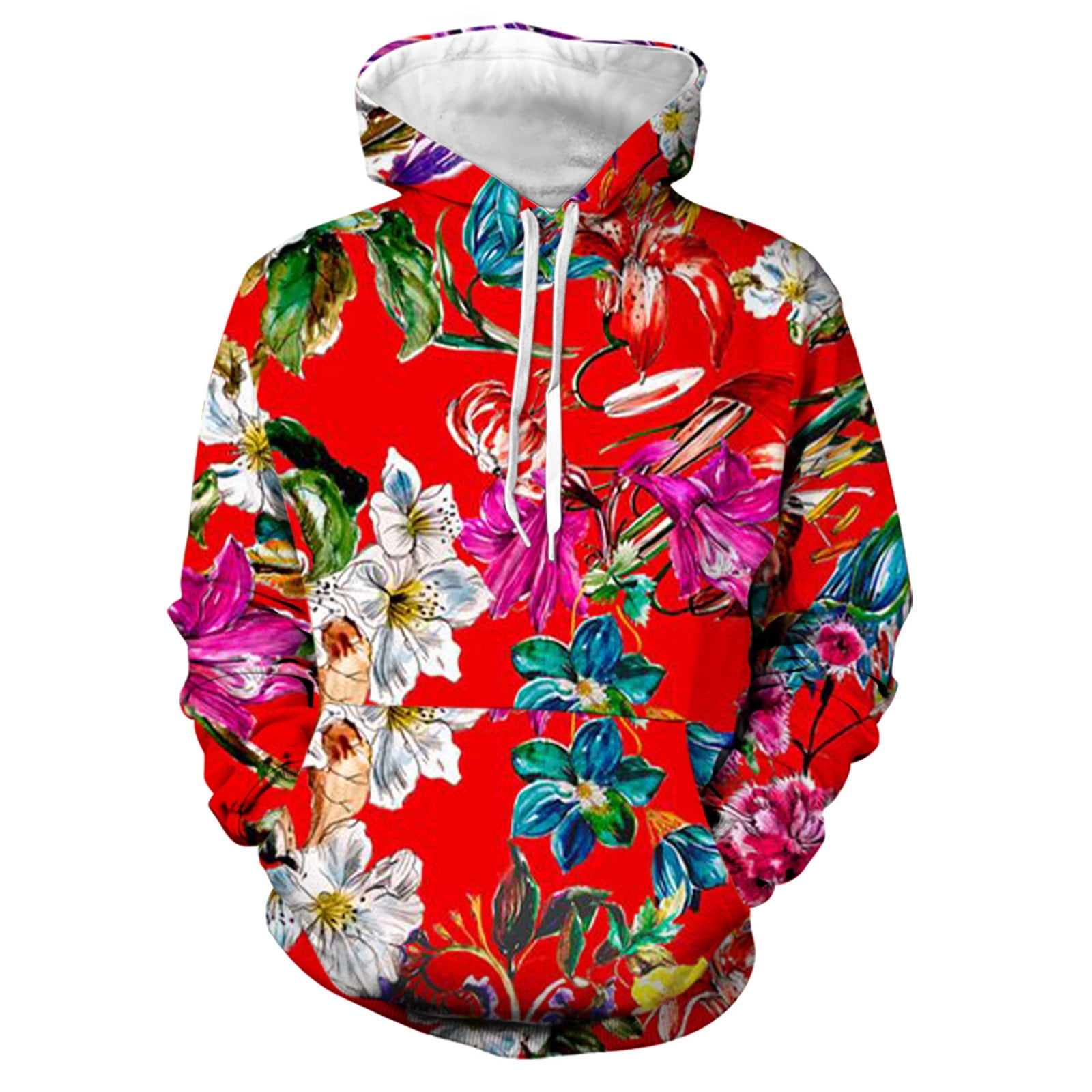 Lovskoo 2024 Long Sleeve Sweatshirt for Men Top Digital Floral Floral Print Hoodie Round Neck Hoodie Hoodie Red L Walmart