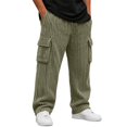 thumbnail image 2 of sdhkgrrt Men Plus Size Corduroy Cargo Pants Loose Fit Ribbed Casual Solid Long Track Trousers Outdoor Athletic Breathable Hiking Pants, Army Green S, 2 of 9