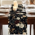 thumbnail image 3 of Vintage Black Floral 70 Inch Table Runner, Spring Seasonal Botanical Blooms Farmhouse Dresser Scarf Cotton & Linen Tablerunner for Dining/Kitchen Island/Holiday Party Décor 13" x 70", 3 of 9