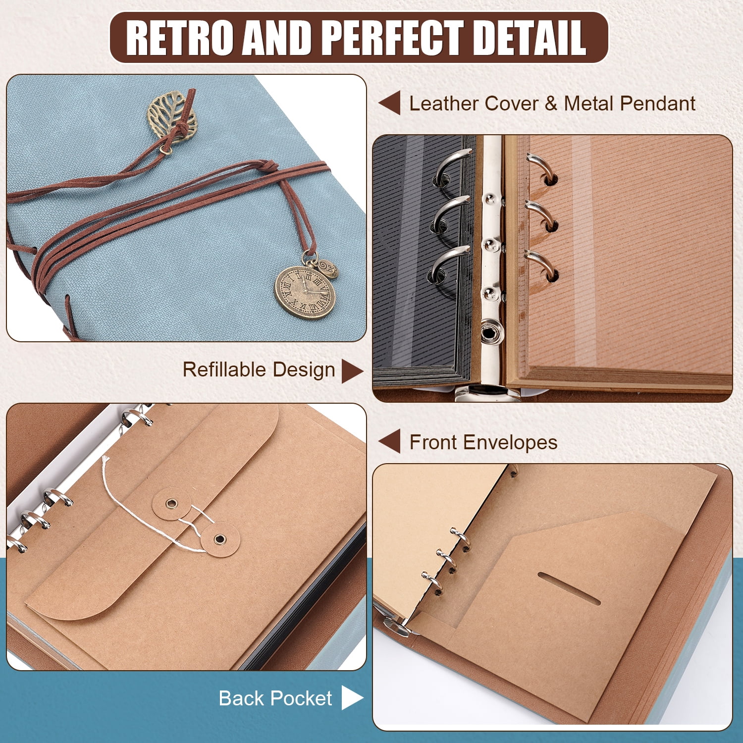 TJT 104 Pages Scrapbook Album, Self Adhesive Photo Album DIY Photo Book, Leather Memory Book for Wedding Baby Family Travel Birthday Christmas Blue