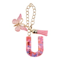 Unique Bargains 1 Pc Heart Sequin Letter U Butterfly Tassel Pendant Water Cup Pendant Pink Metal Resin
