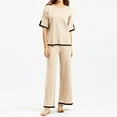 thumbnail image 1 of Ladies 2 Piece Pant Set Crew Neck Basic Top Long Pant Loose Fit Sleepwear Outfit, 1 of 8