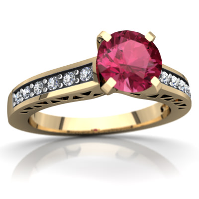 Pink Tourmaline Art Deco Ring in 14K Yellow Gold by