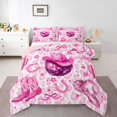 thumbnail image 2 of jejeloiu Pink Disco Cowgirl Full Size Comforter Sets Kids,Girly Western Pattern Bedding Sets,Reversible,3 Pieces, 2 of 8