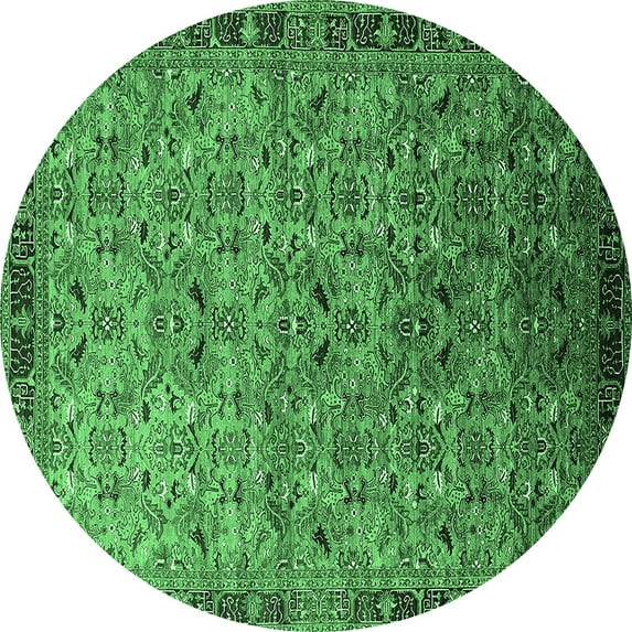 Ahgly Company Indoor Round Oriental Emerald Green Industrial Area Rugs, 7' Round