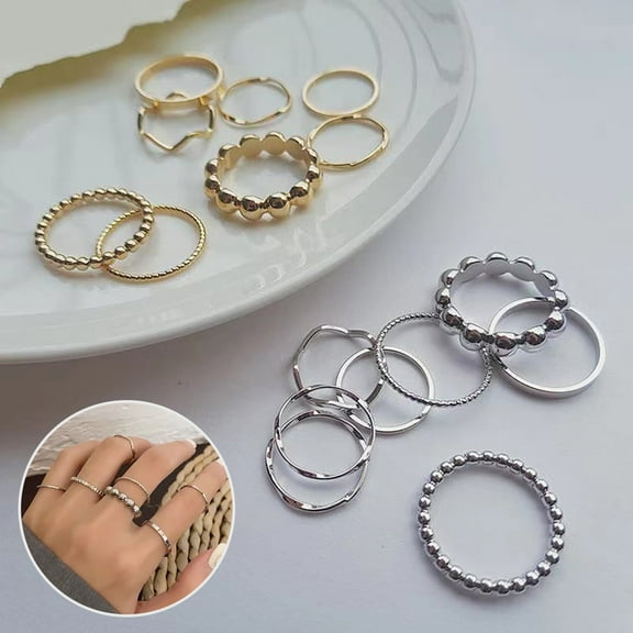 Eosunjian 8Pcs Knuckle Rings Electroplating Smooth Surface Polishing Geometric Exquisite Decorate Hypoallergenic Fashion Minimalist Midi Round Rings Women Jewelry Silver
