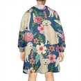 thumbnail image 2 of Wearable Oversized Blanket,Golden Retriever and Pioneer Flower Wearable Blanket Hoodie for Adults,Cozy Hooded Blankets with Super Pockets,Super Warm Fuzzy Pullover for Women & Men, 2 of 6