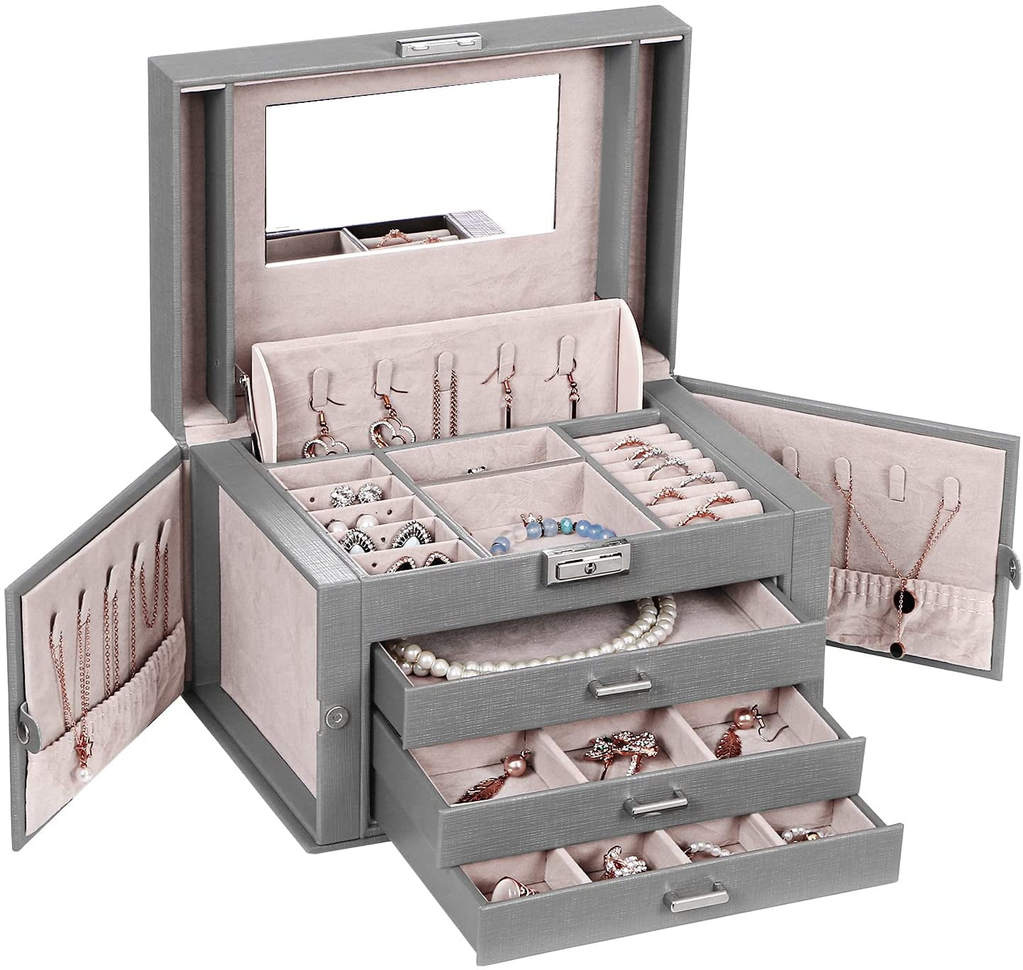 BEWISHOME Jewelry Organizer Box with 3 Drawers, Jewelry Box for Women