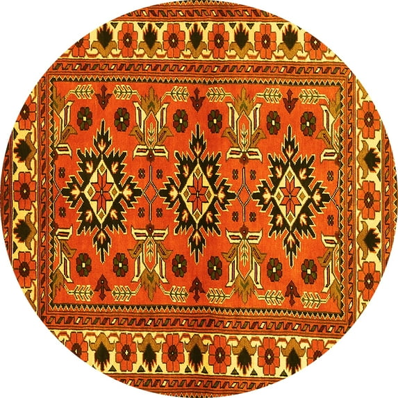 Ahgly Company Machine Washable Indoor Round Persian Yellow Traditional Area Rugs, 8' Round