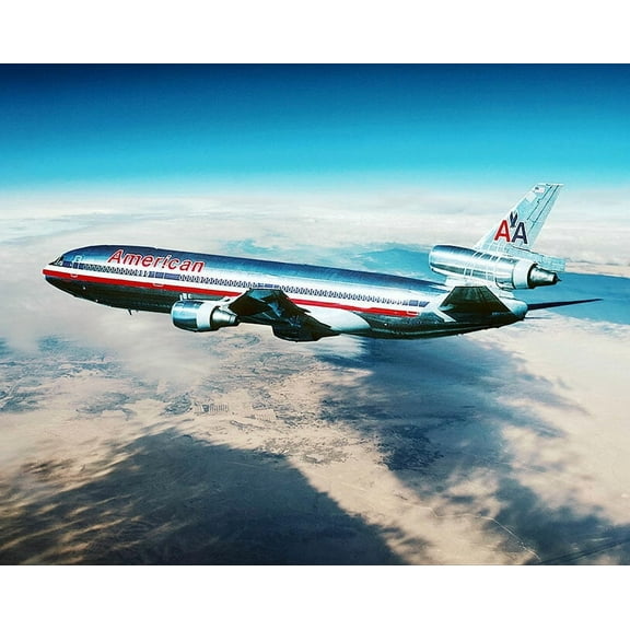 American Airlines DC-10 in Flight Style - 1 - 12x18 Inch Laminated Aviation Poster - Stunning Detail and Bold Colors