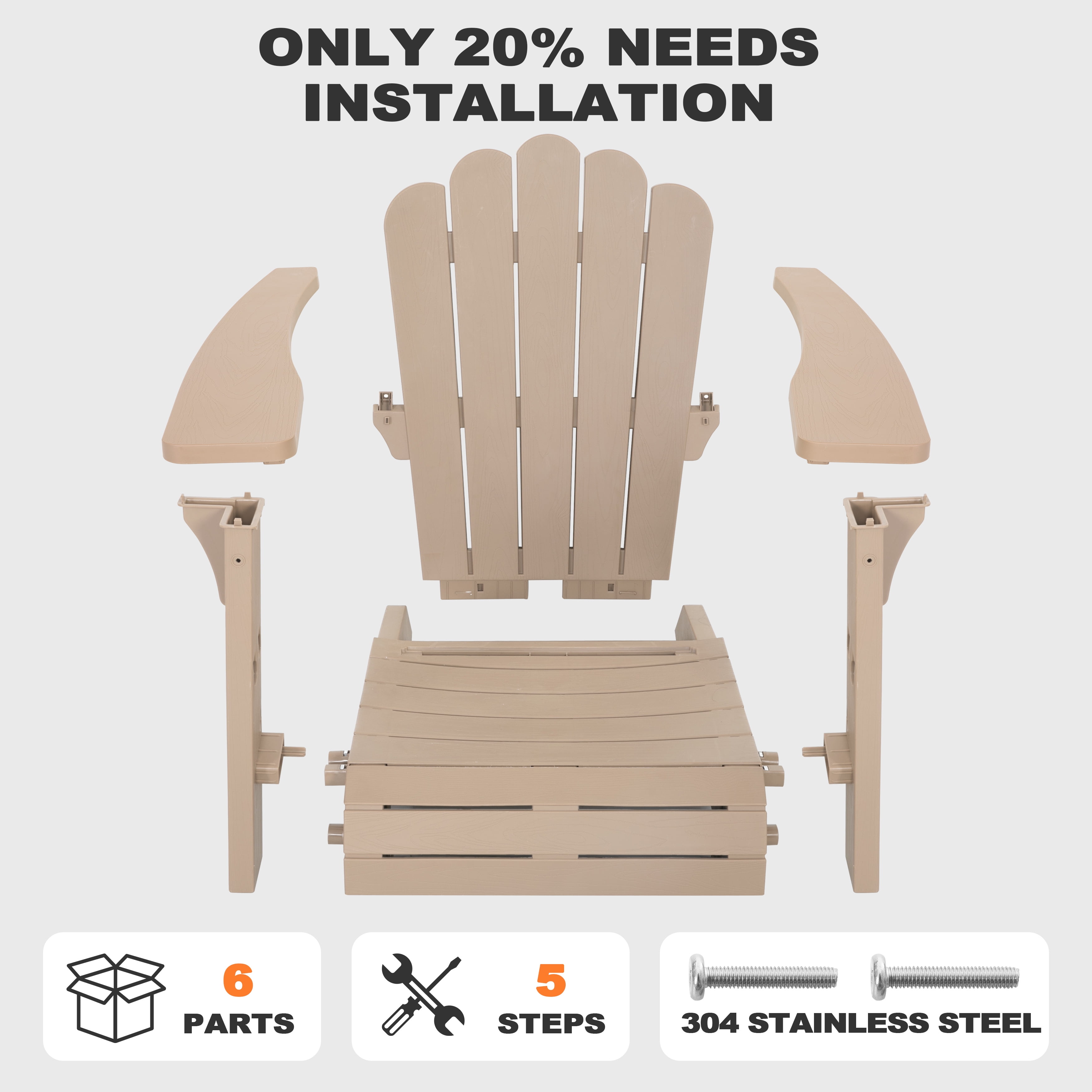 Nuu Garden Adirondack Chair, Patio Chair Weather-Resistant, Outdoor Chair, Lawn Chair with Widened Armrests, Fire Pit Chair for Deck, Outdoor, Porch, Backyard, Garden, Champagne