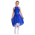 thumbnail image 3 of YIZYIF Kids Girls High-low Lyrical Modern Dance Leotard Dress Shiny Rhinestones Sleeveless Praise Dance Dress Royal Blue 16, 3 of 7