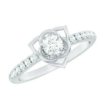 Rosec Jewels Lab Grown Diamond Flower Promise Ring for Engagement (EF-VS Quality Certified), 925 Sterling Silver, US 7.00